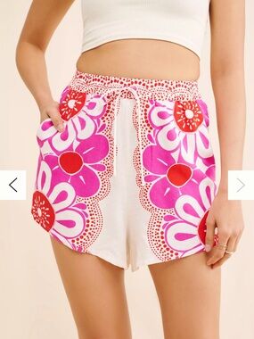 FARM Rio White Shorts with Pink and Red Floral Print